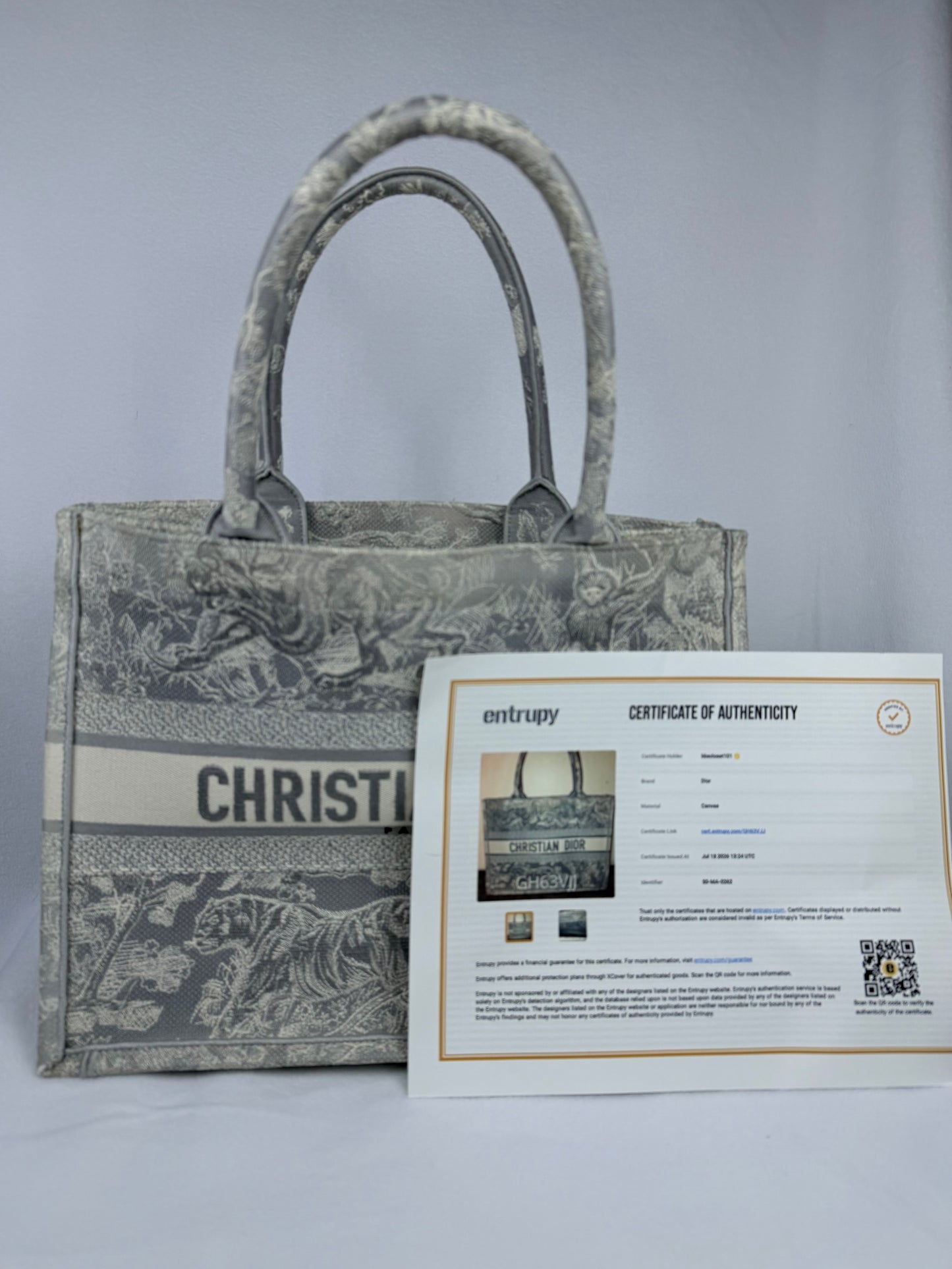 Christian Dior Medium Grey Mizza Embroidered Toile de Jouy Book Tote Bag
