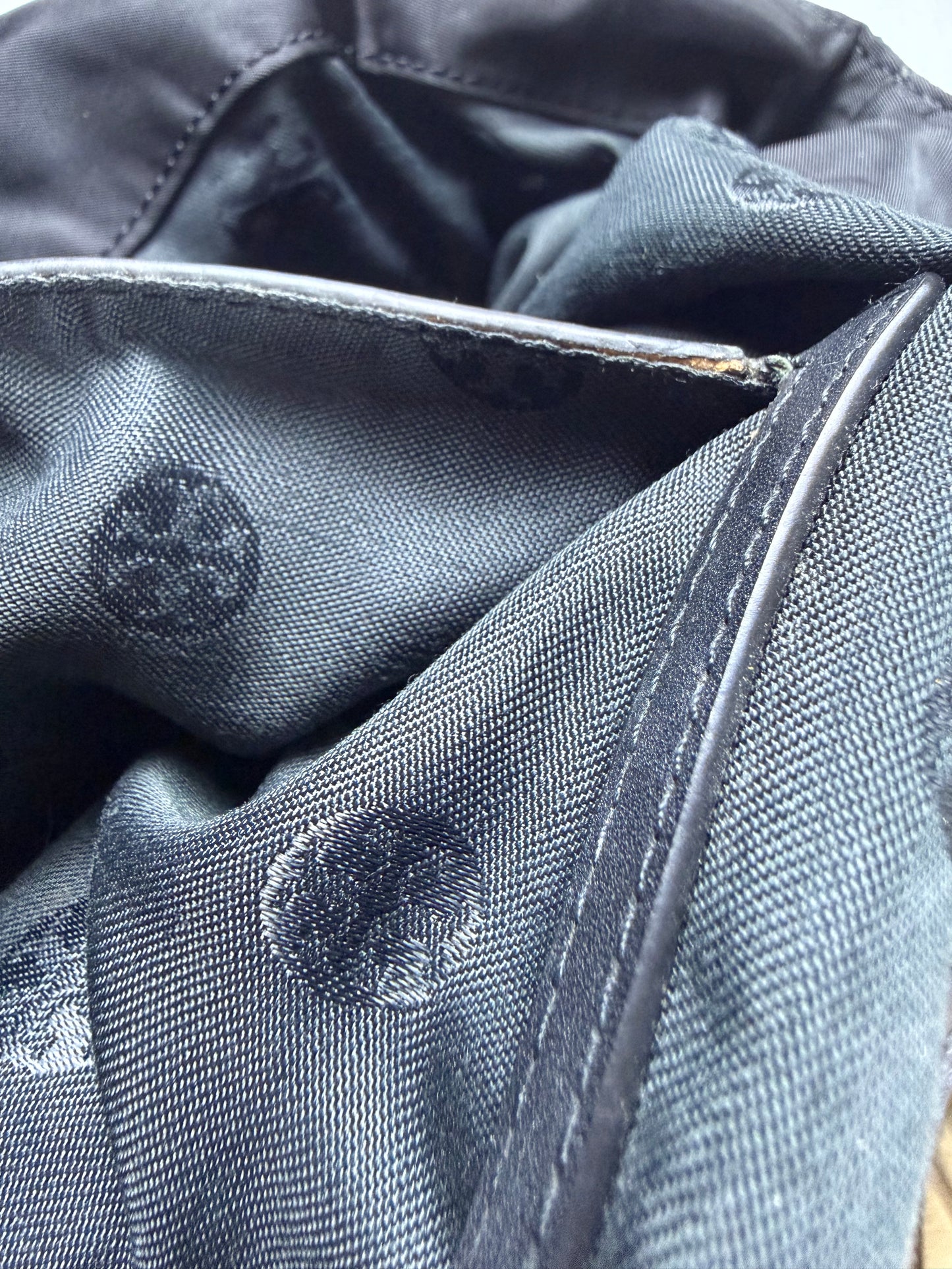 Tory Burch Black Nylon & Leather Drawstring Tote Shoulder Bag Gold Hardware