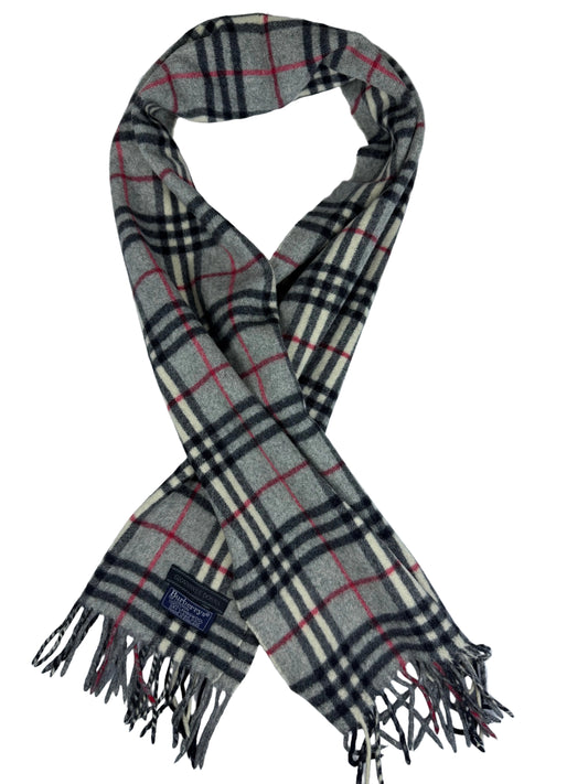 Burberrys of London Grey Nova Check Vintage Scarf 100% Lambswool Made in England