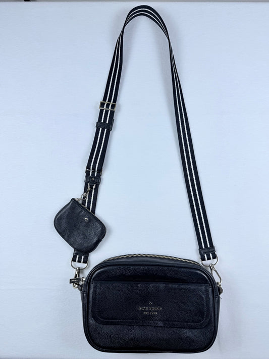 Kate Spade New York Black Pebbled Leather Camera Crossbody Bag & Strap Pouch