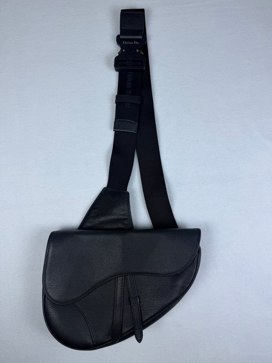 Christian Dior Black Grained Calfskin Saddle Crossbody Bum Bag