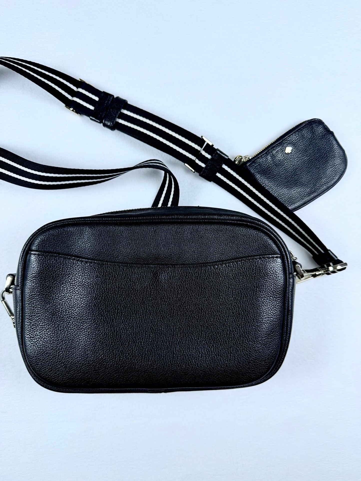 Kate Spade New York Black Pebbled Leather Camera Crossbody Bag & Strap Pouch