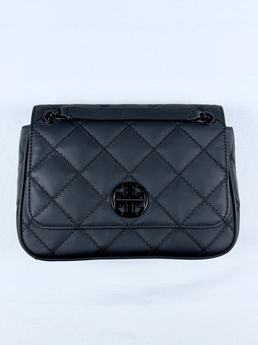 Tory Burch Black Quilted Leather Convertible Chain Shoulder Bag Crossbody Purse