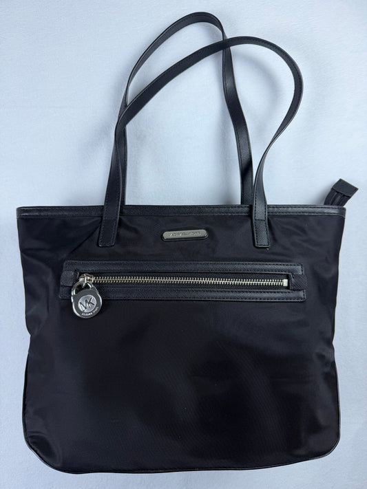 Michael Kors Black Nylon Saffiano Leather Tote Bag Handbag Purse Silver Hardware
