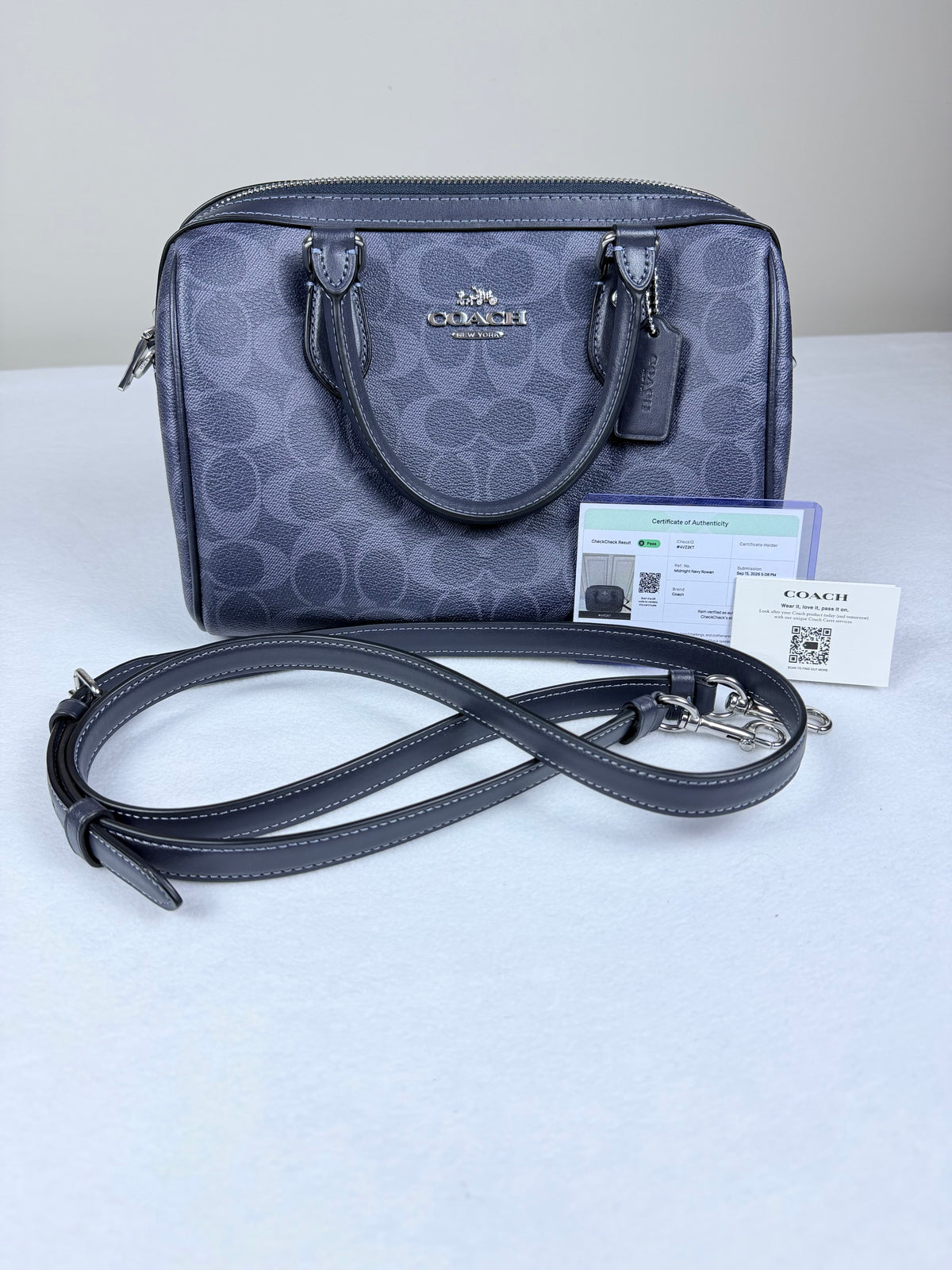 SOLD Coach Rowan Satchel In Signature Canvas Midnight Navy Crossbody Bag Purse LIKE NEW