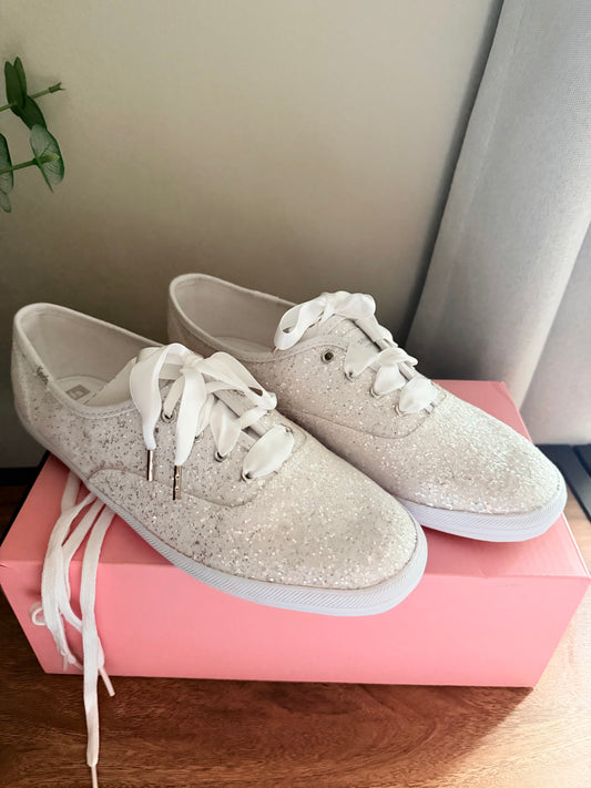 Keds x Kate Spade New York Champion Glitter White Sneakers Size 8 NEW