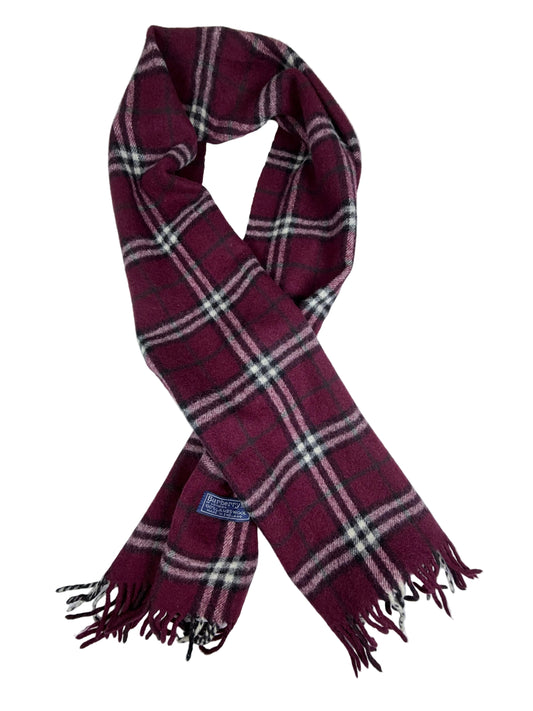 Burberrys of London Burgundy Plaid Vintage Scarf 100% Lambswool Made in England
