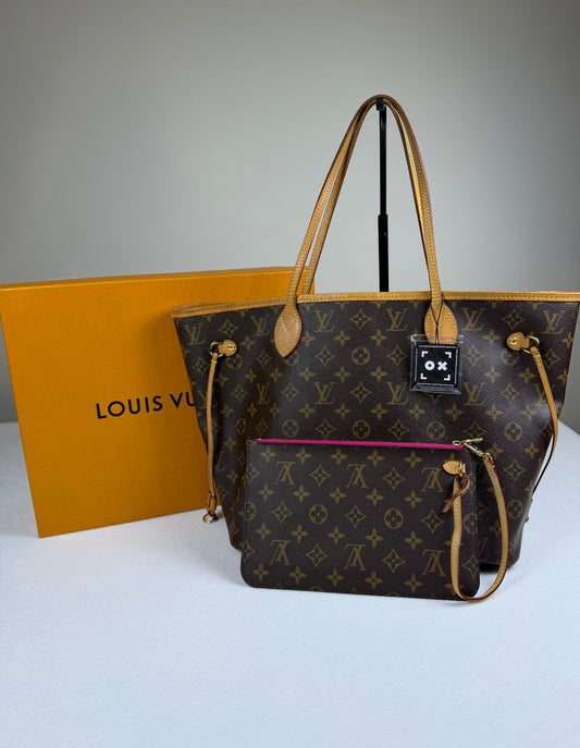 Louis Vuitton Monogram Neverfull MM Tote Bag Pivoine Pink Interior with Pouch & Box Microchipped