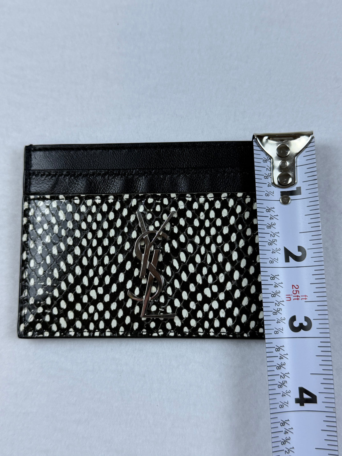 Saint Laurent YSL Monogram Black & White Printed Leather Card Case Wallet