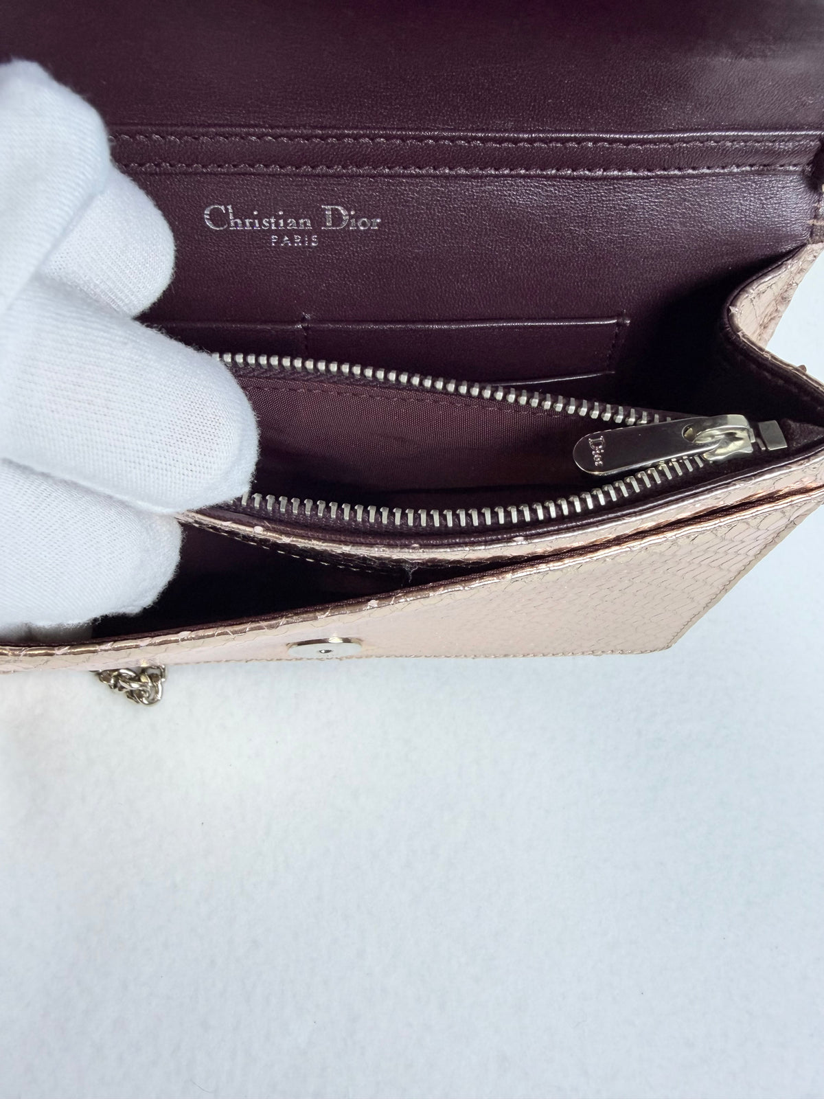 Christian Dior Rose Gold Python Diorama Promenade Pouch Chain Crossbody Bag RARE