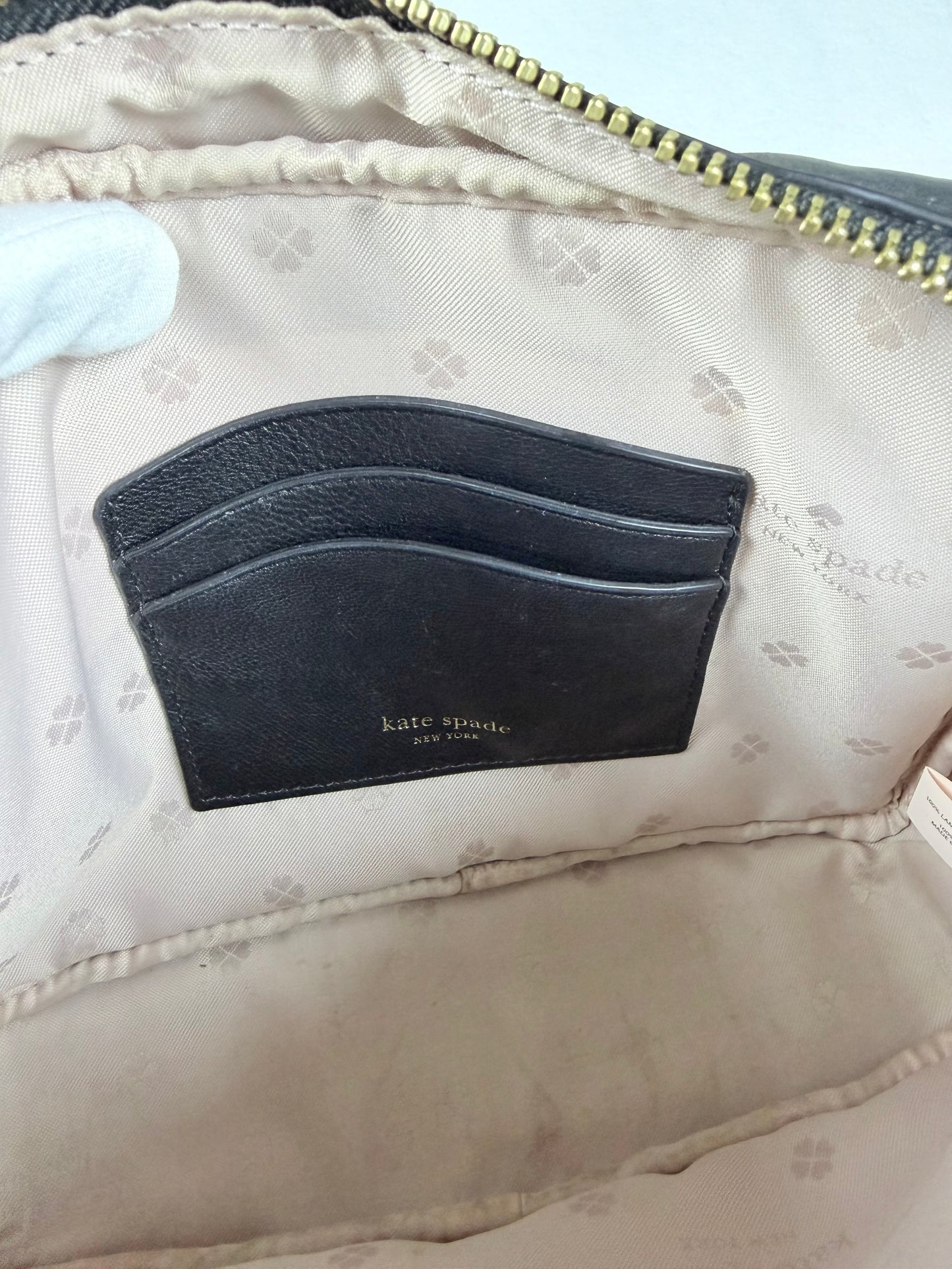 Kate Spade Black Quilted Studded Crossbody Bag with Silver Chain