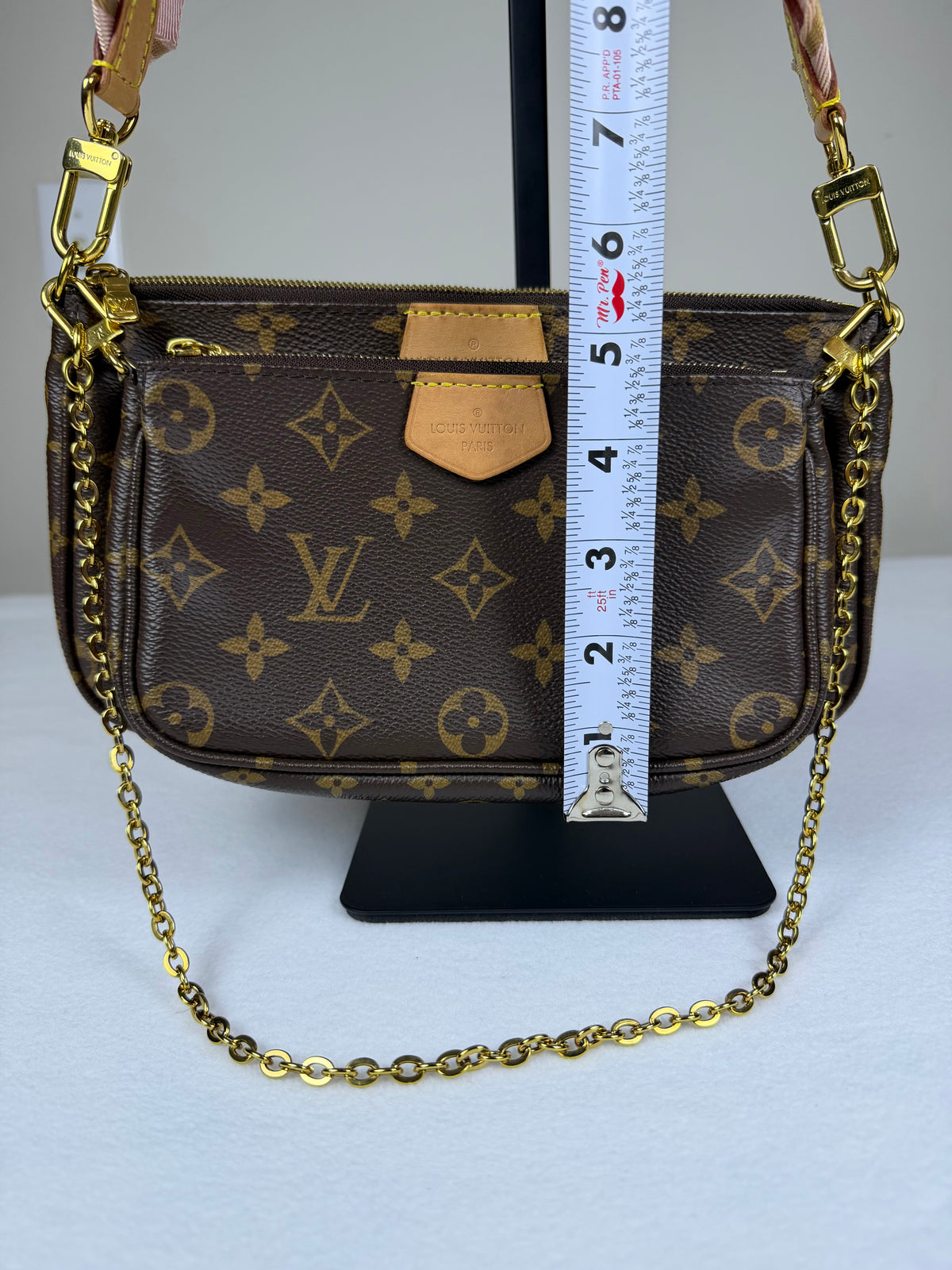Louis Vuitton Monogram Multi Pochette Accessoires Crossbody Bag - Pink Jacquard Strap & Gold Hardware Set