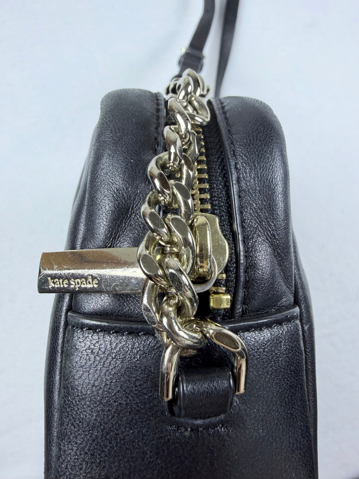 Kate Spade Black Quilted Studded Crossbody Bag with Silver Chain