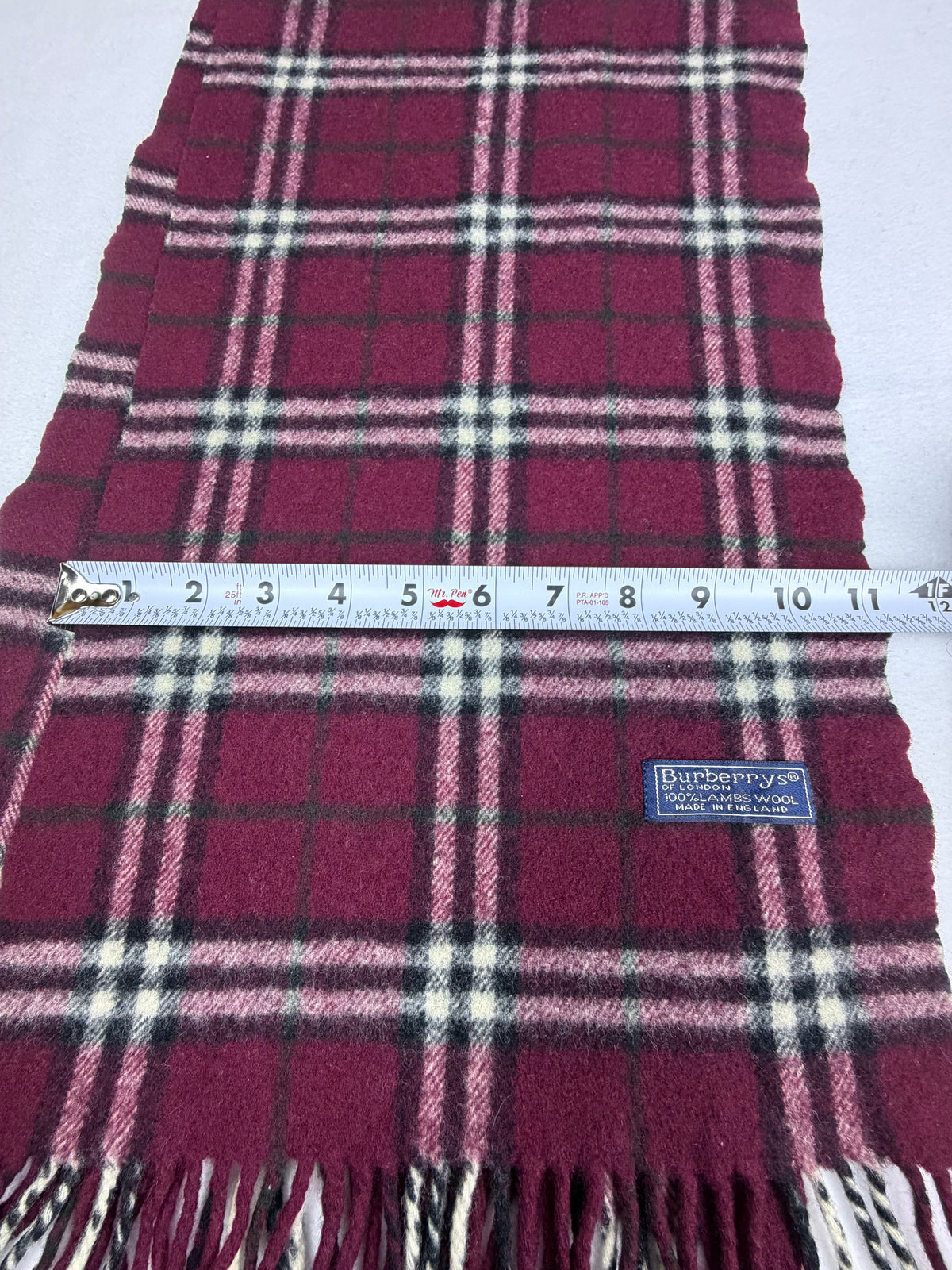 Burberrys of London Burgundy Plaid Vintage Scarf 100% Lambswool Made in England