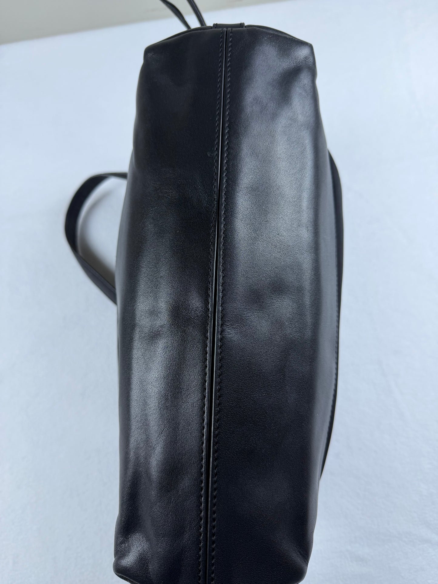 Tory Burch Black Nylon & Leather Drawstring Tote Shoulder Bag Gold Hardware