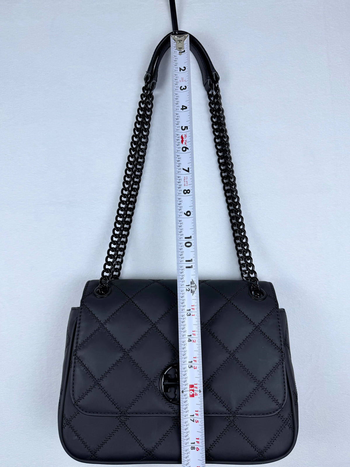 Tory Burch Black Quilted Leather Convertible Chain Shoulder Bag Crossbody Purse