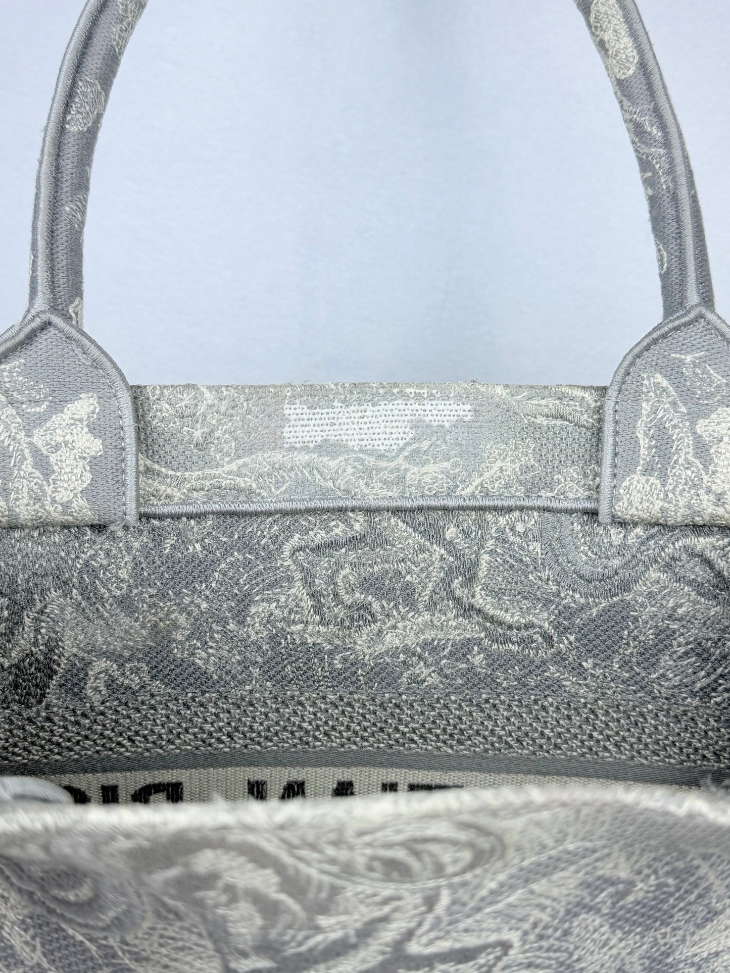 Christian Dior Medium Grey Mizza Embroidered Toile de Jouy Book Tote Bag