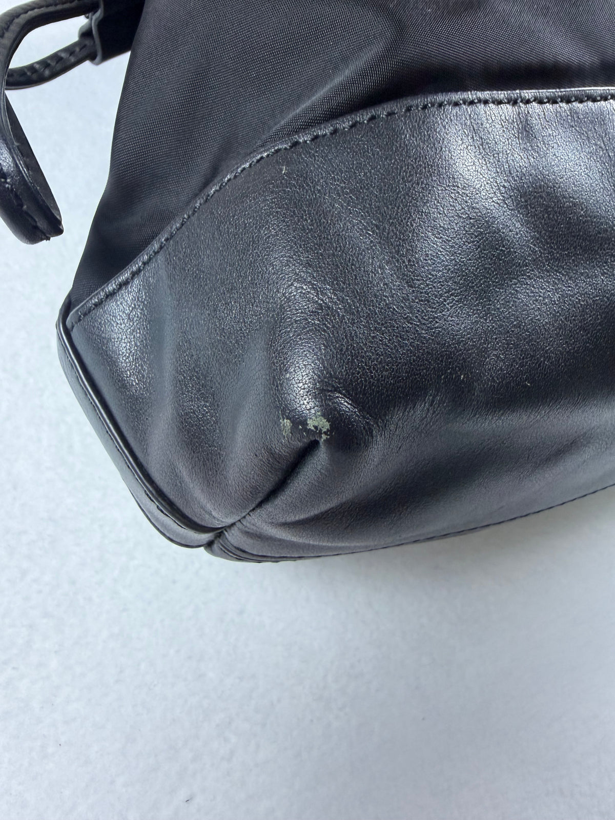 Tory Burch Black Nylon & Leather Drawstring Tote Shoulder Bag Gold Hardware