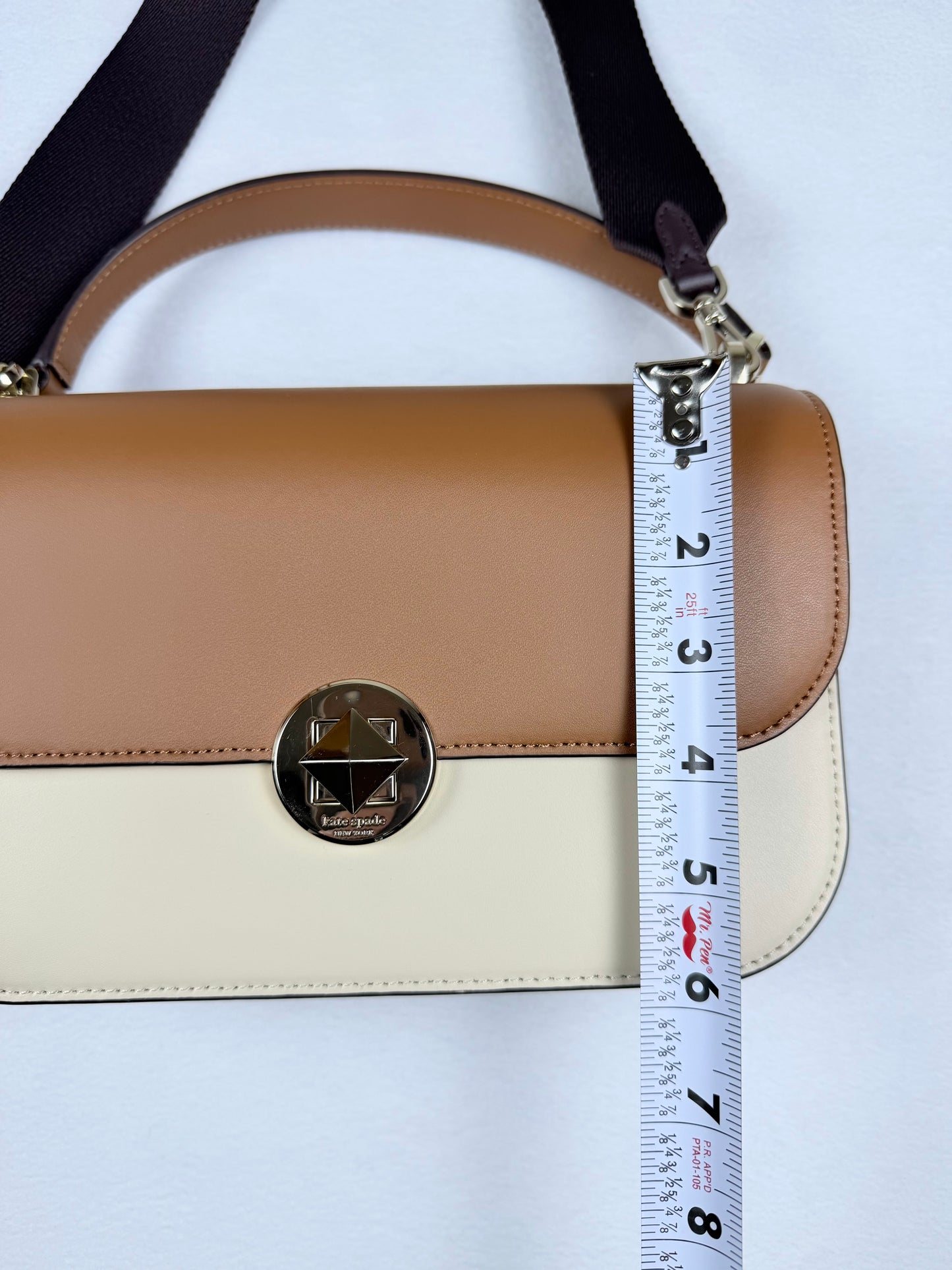 Kate Spade Colorblock Leather Top Handle Crossbody Bag Multi Brown Cream Purse NWOT