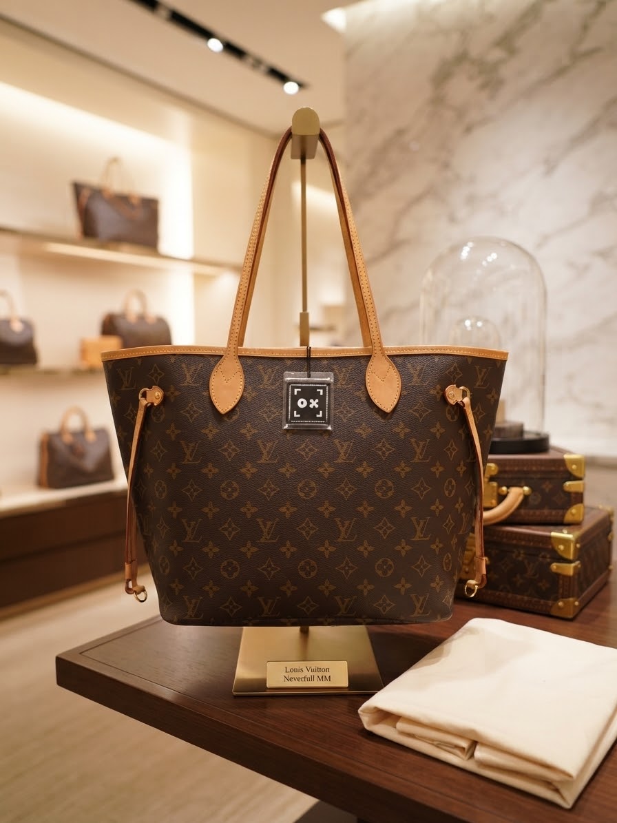 Louis Vuitton Monogram Neverfull MM Tote Bag Brown Vachetta Leather Authentic