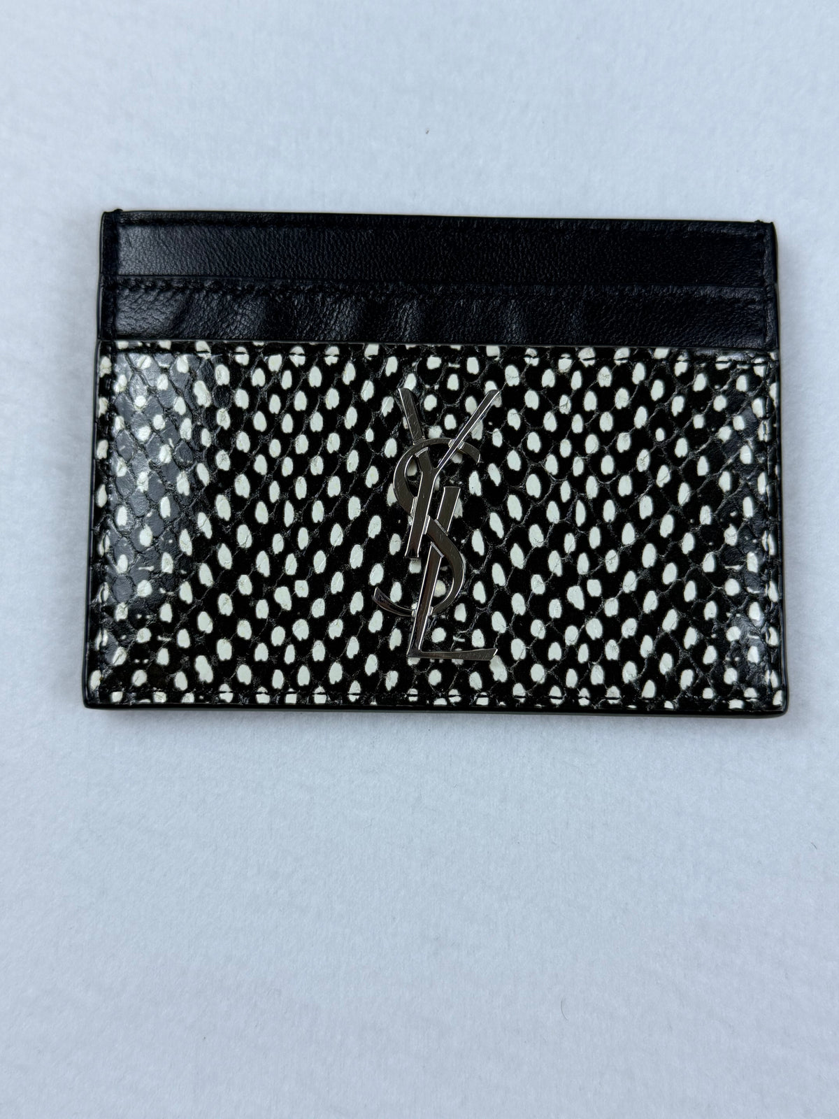 Saint Laurent YSL Monogram Black & White Printed Leather Card Case Wallet