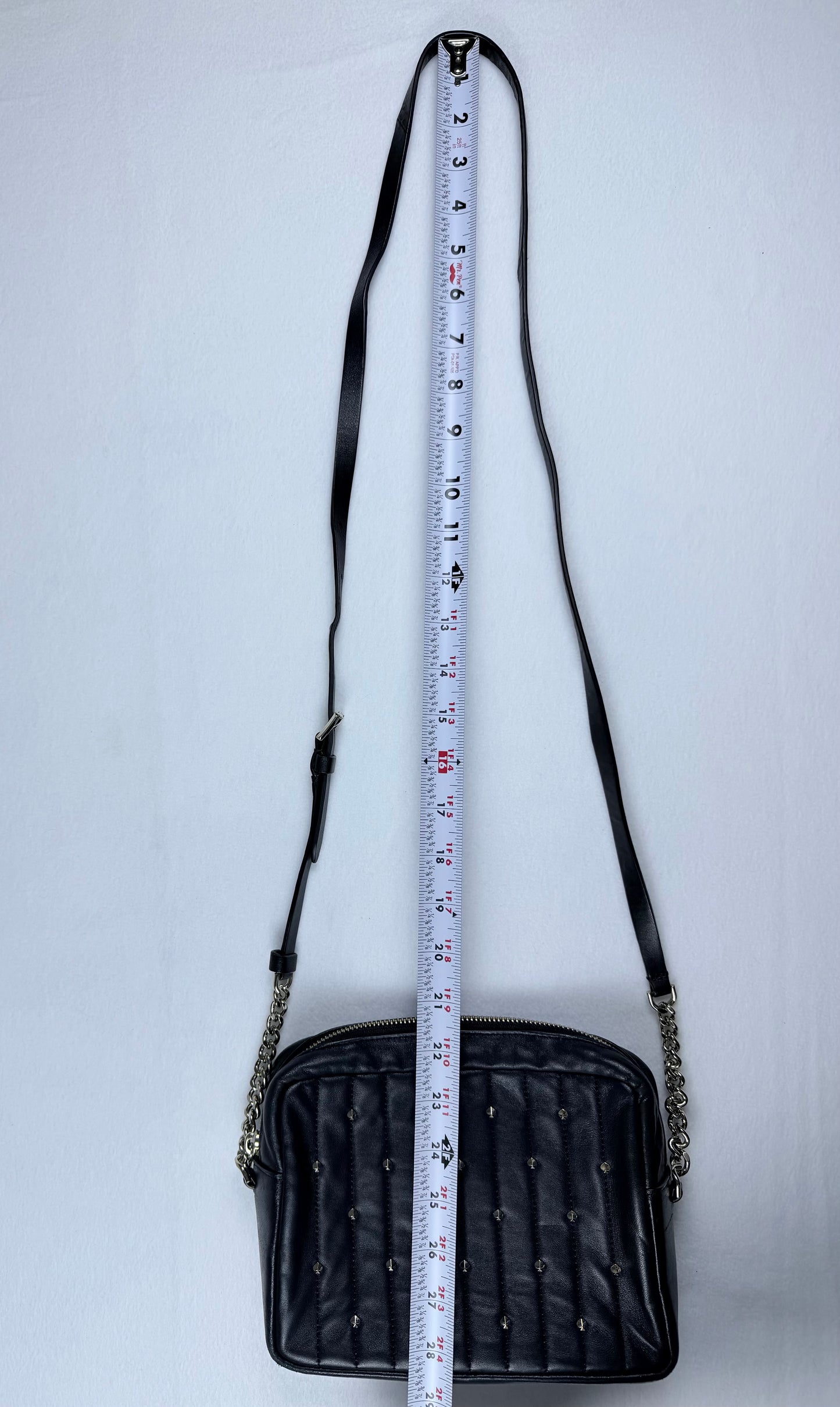 Kate Spade Black Quilted Studded Crossbody Bag with Silver Chain