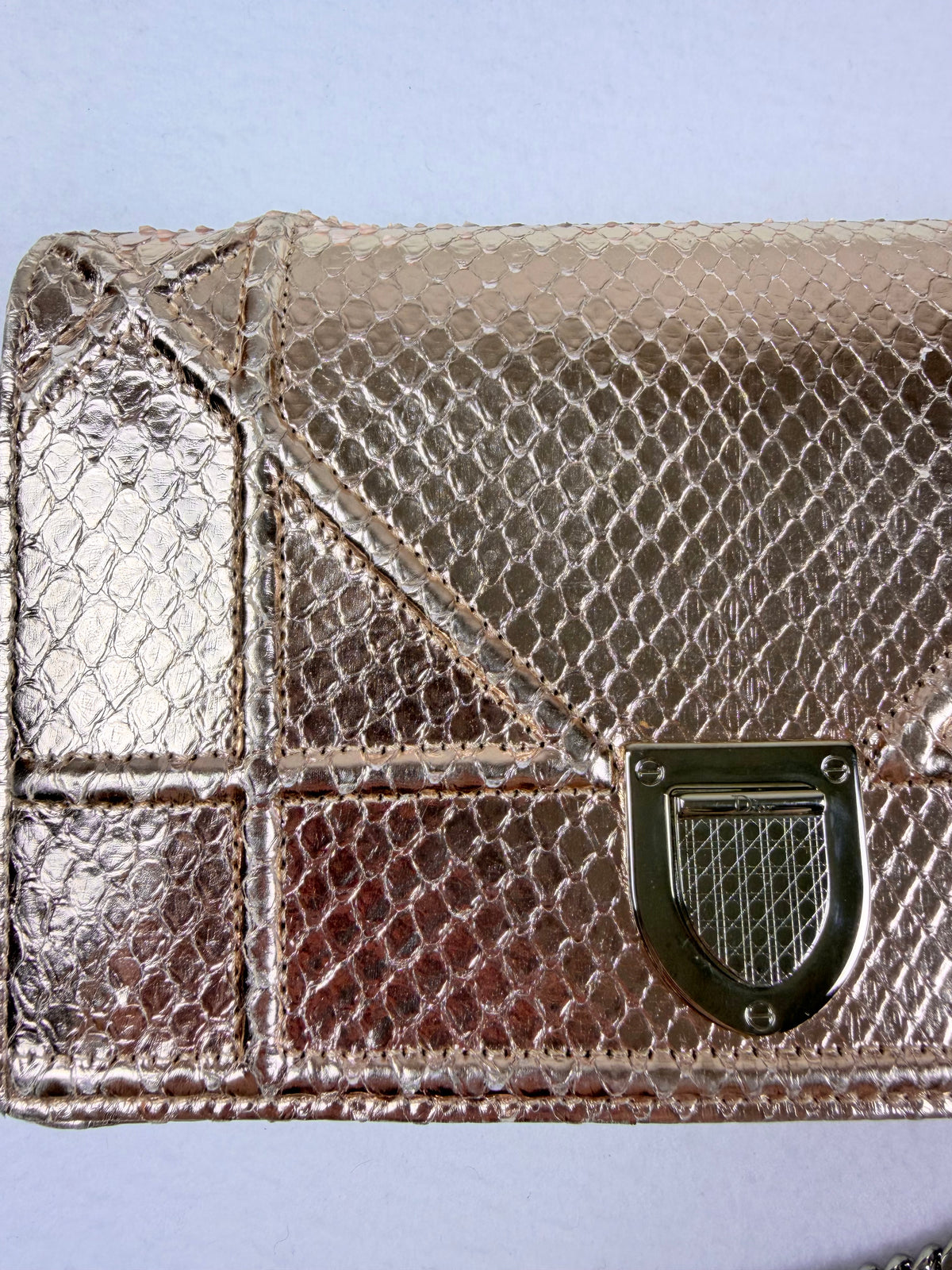Christian Dior Rose Gold Python Diorama Promenade Pouch Chain Crossbody Bag RARE