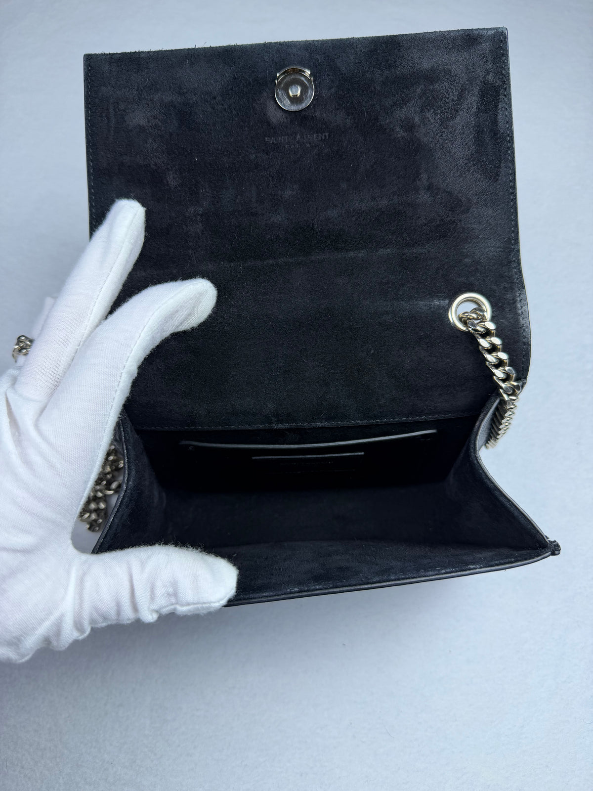 Saint Laurent YSL Kate Small Tassel Chain Shoulder Bag Croc-Embossed Black Leather Silver Hardware