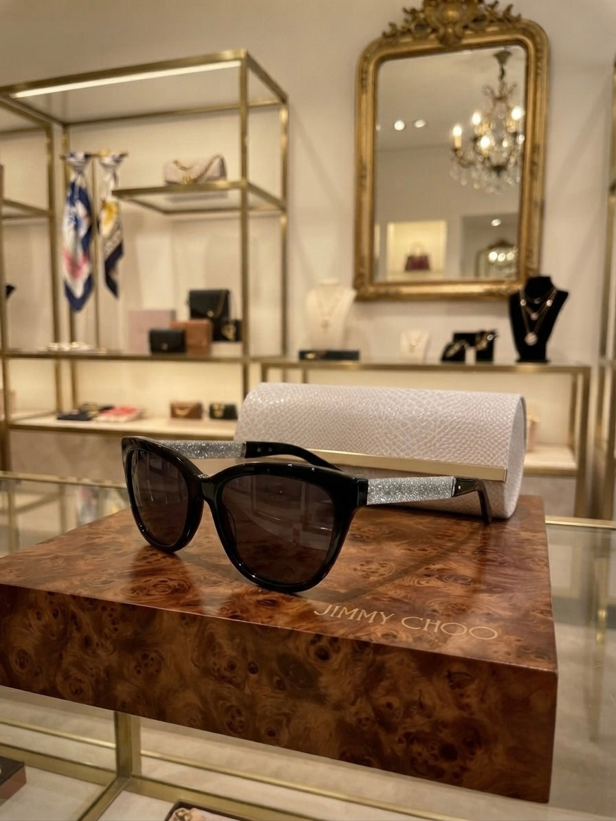 Jimmy Choo Cora/S Black Glitter Temple Sunglasses with Case