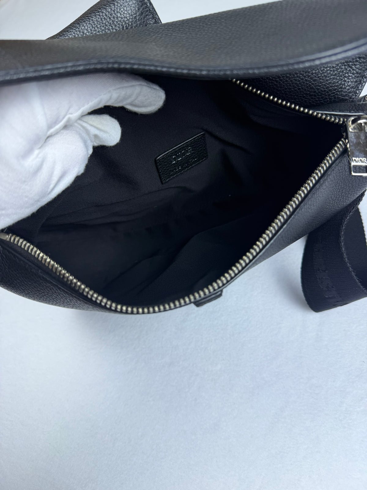 Christian Dior Black Grained Calfskin Saddle Crossbody Bum Bag