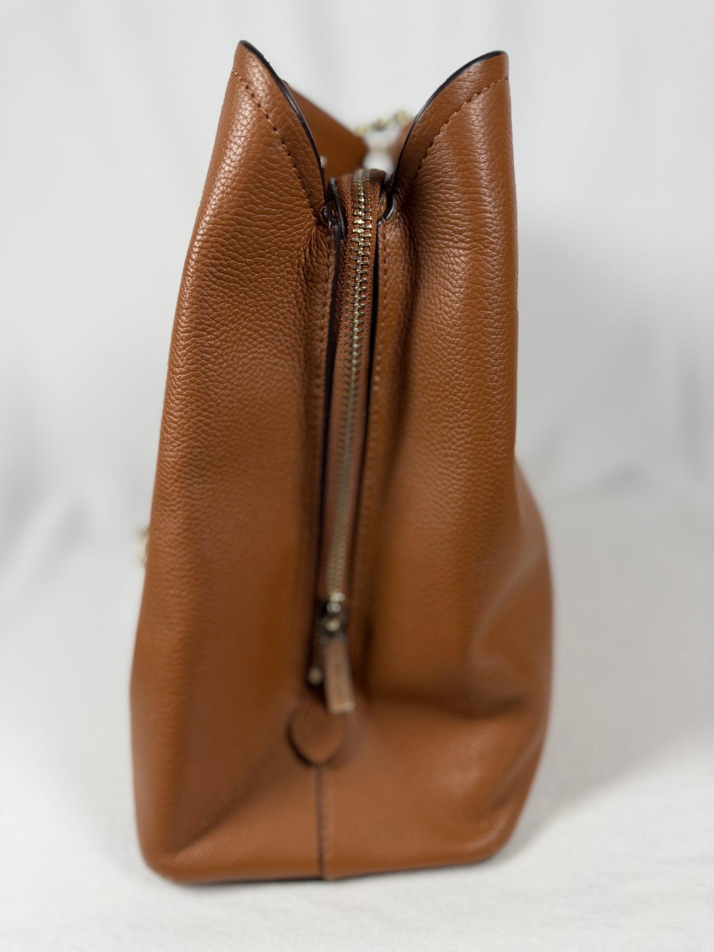 Kate Spade New York Brown Pebbled Leather Chain Strap Tote Bag with Long Strap