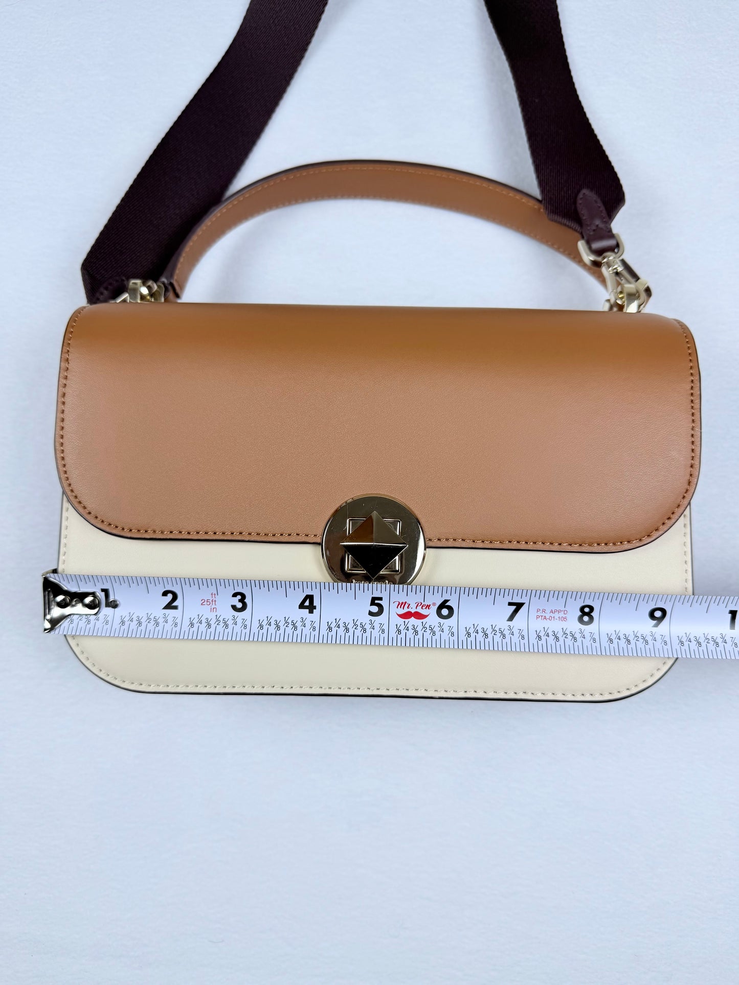Kate Spade Colorblock Leather Top Handle Crossbody Bag Multi Brown Cream Purse NWOT