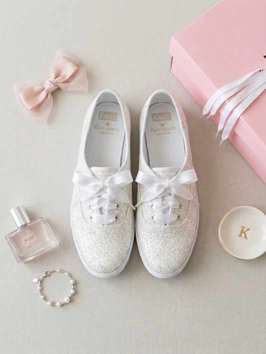 Keds x Kate Spade New York Champion Glitter White Sneakers Size 8 NEW