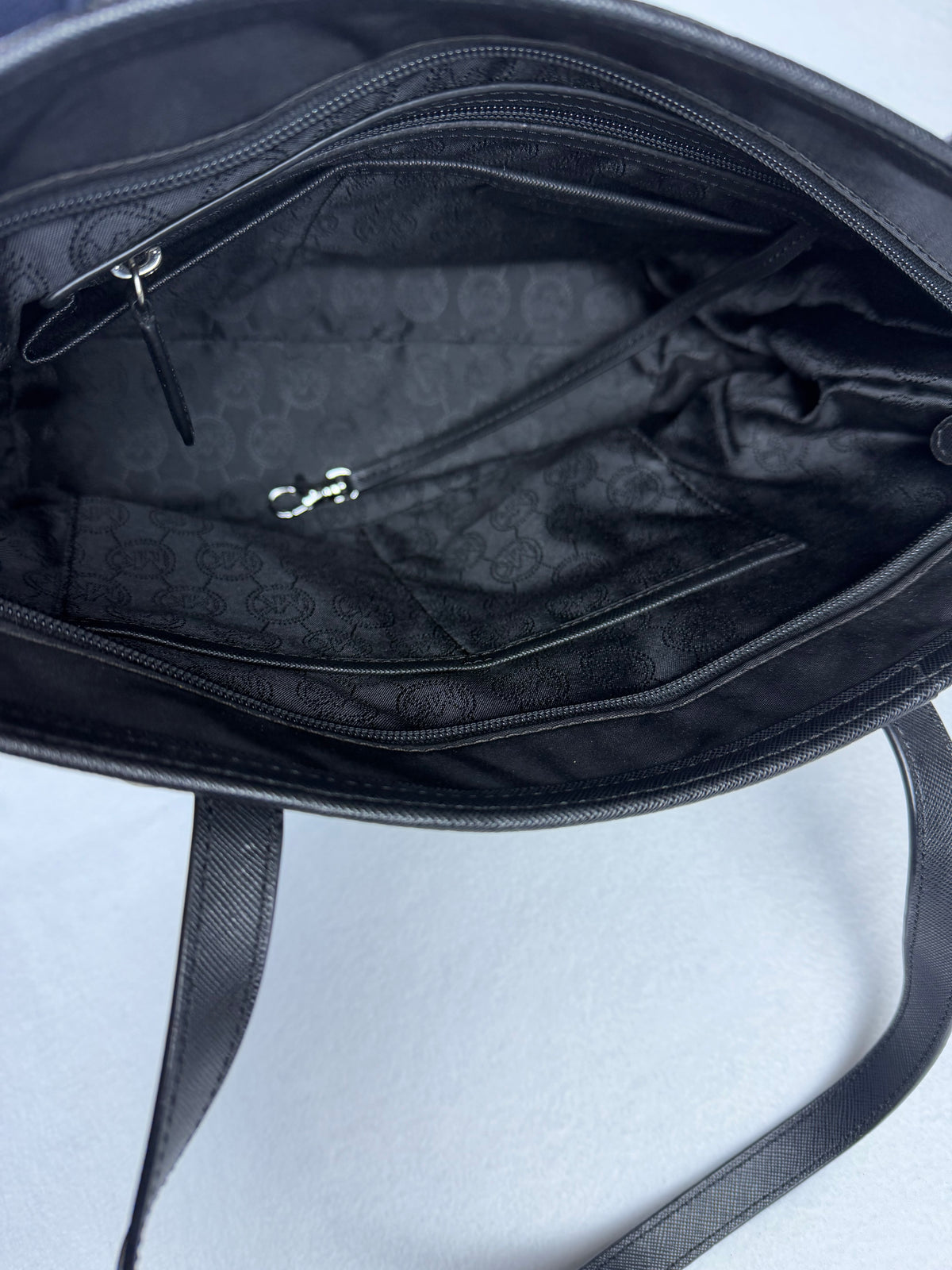 Michael Kors Black Nylon Saffiano Leather Tote Bag Handbag Purse Silver Hardware