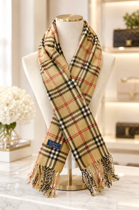 SOLD Burberrys of London Nova Check Vintage Scarf 100% Lambswool Made in England