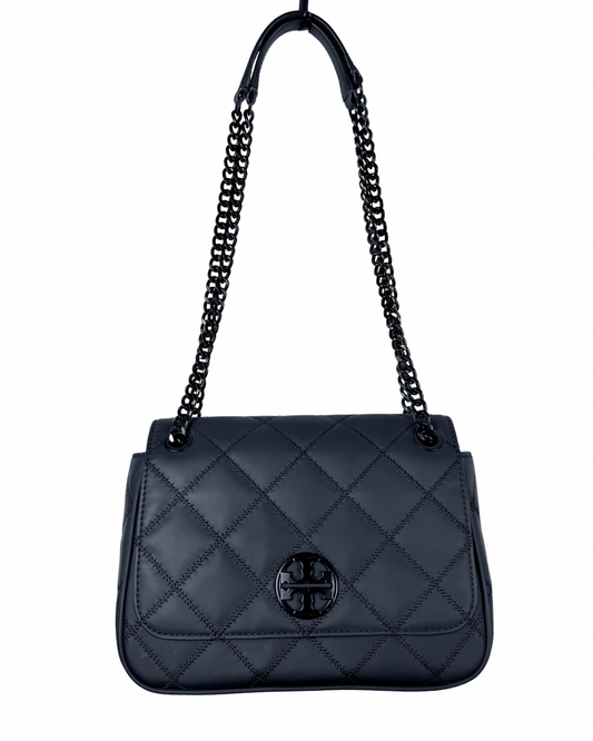 Tory Burch Black Quilted Leather Convertible Chain Shoulder Bag Crossbody Purse
