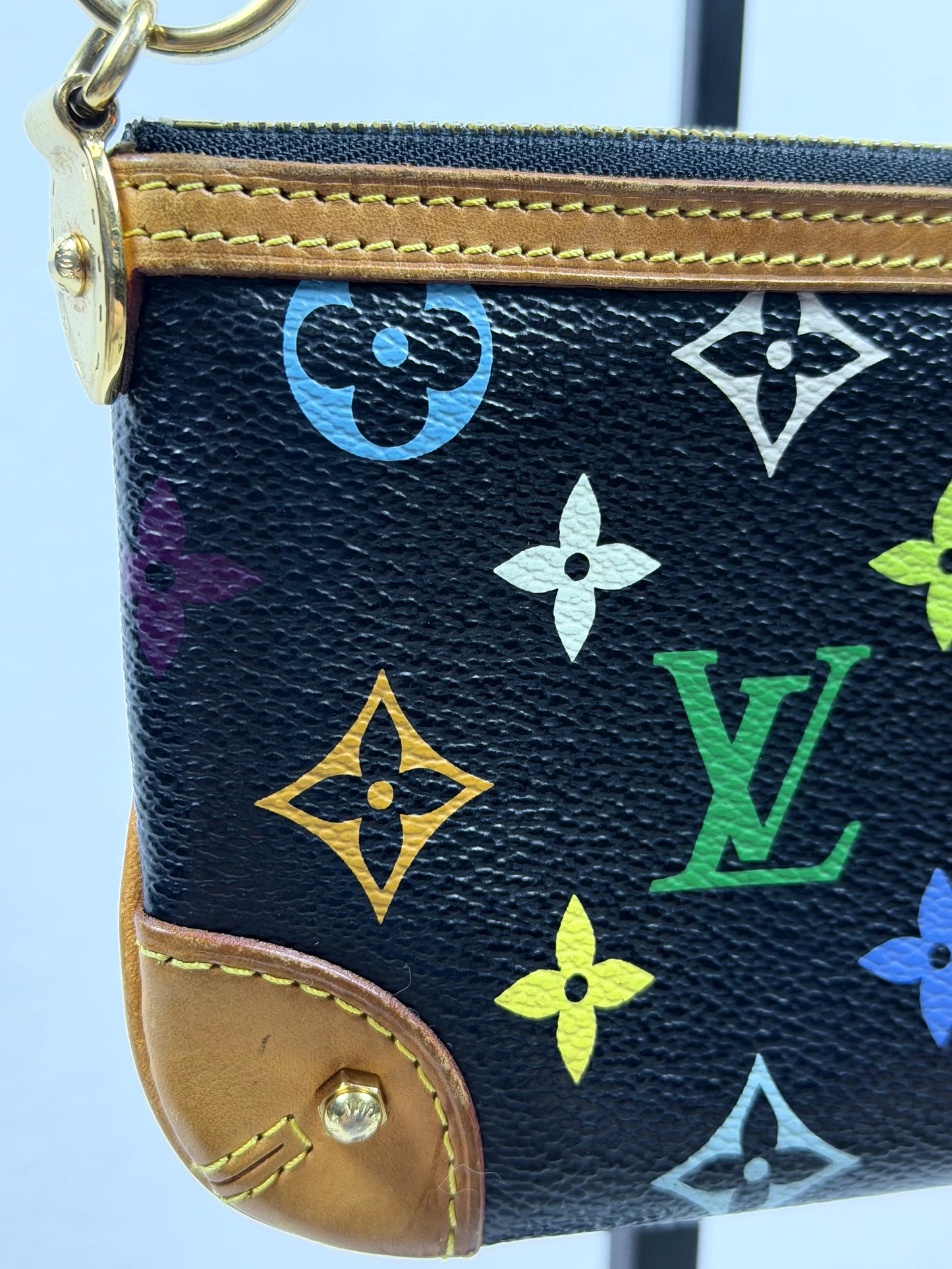 Louis Vuitton Monogram Multicolore Murakami Black Milla Pochette MM Chain Clutch w/ Entrupy COA