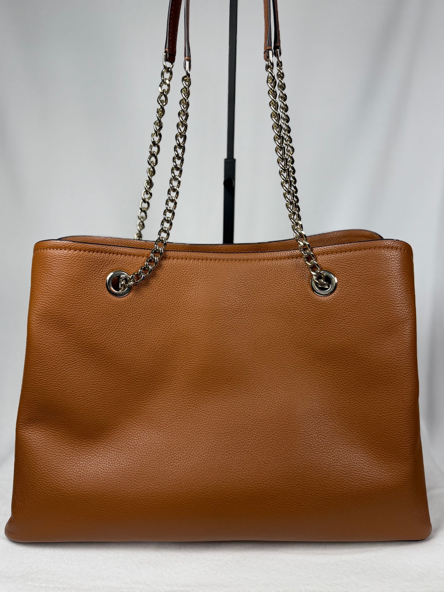 Kate Spade New York Brown Pebbled Leather Chain Strap Tote Bag with Long Strap
