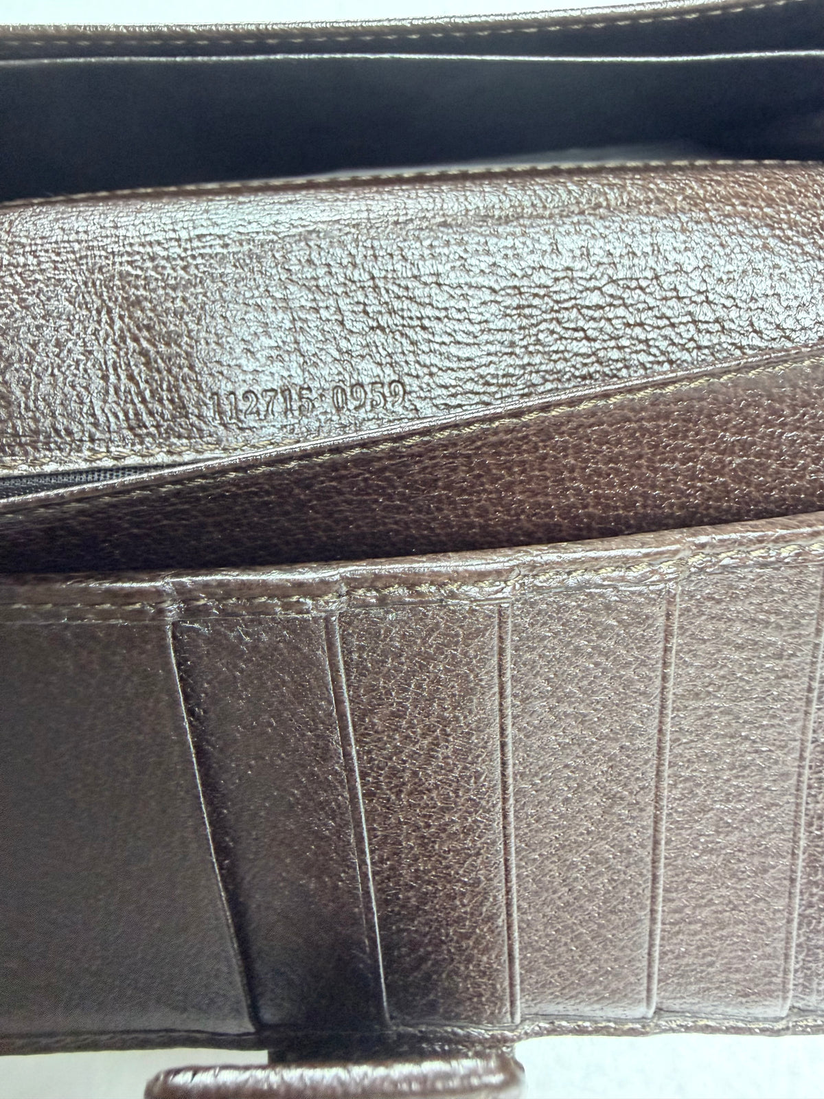 Gucci Monogram GG Canvas Continental Long Wallet Brown Leather Metal Bar W/ Box & Unbranded Silver Chain
