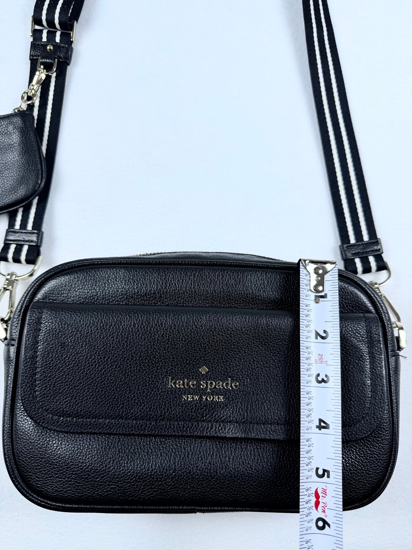 Kate Spade New York Black Pebbled Leather Camera Crossbody Bag & Strap Pouch