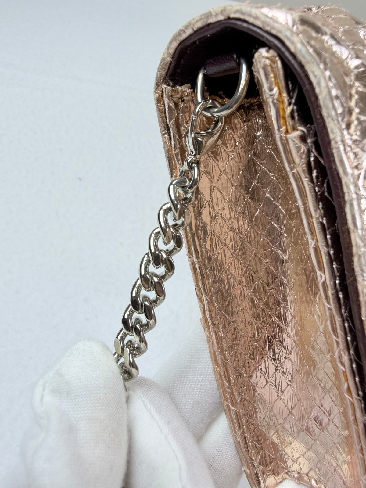 Christian Dior Rose Gold Python Diorama Promenade Pouch Chain Crossbody Bag RARE