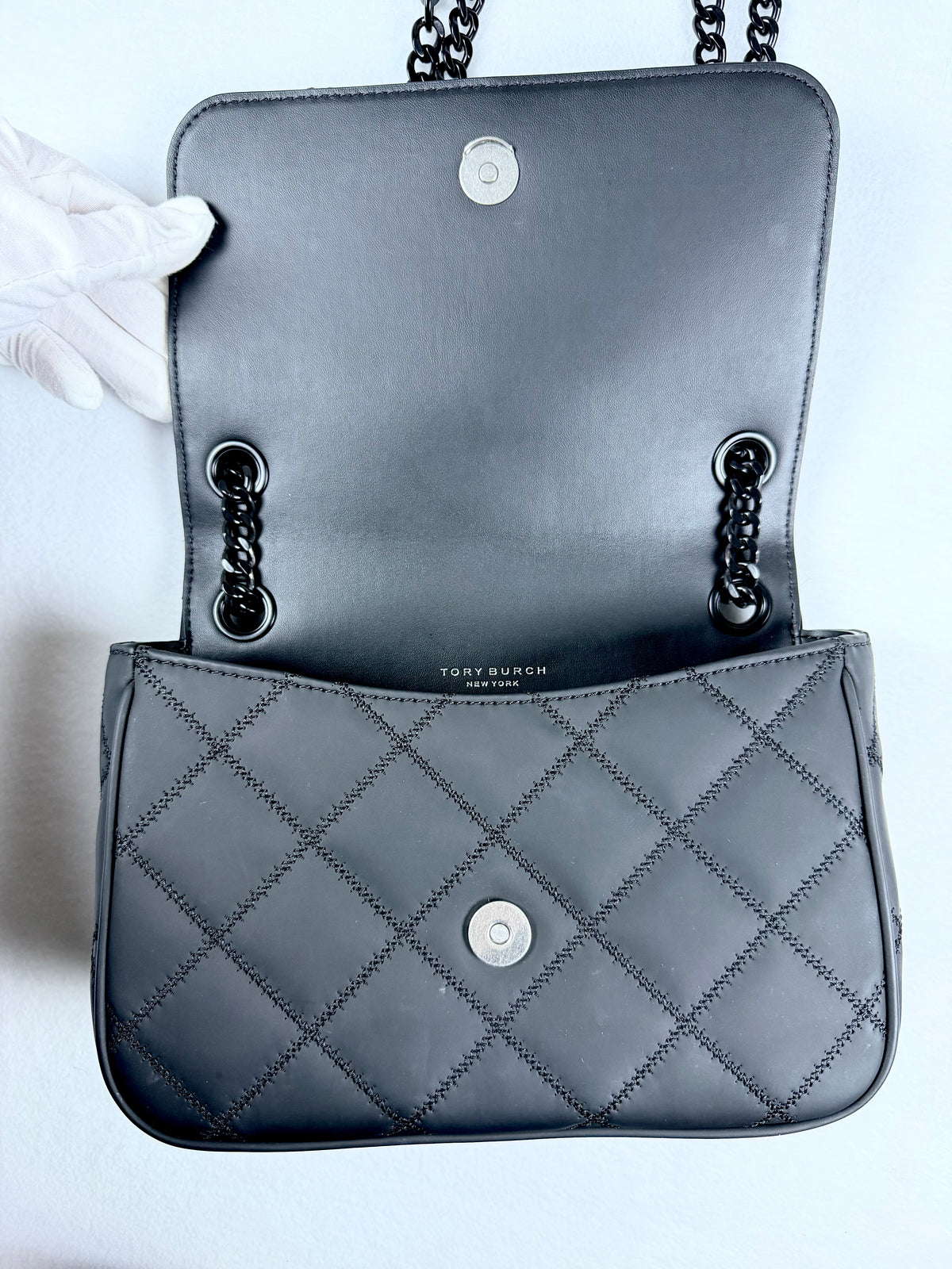 Tory Burch Black Quilted Leather Convertible Chain Shoulder Bag Crossbody Purse