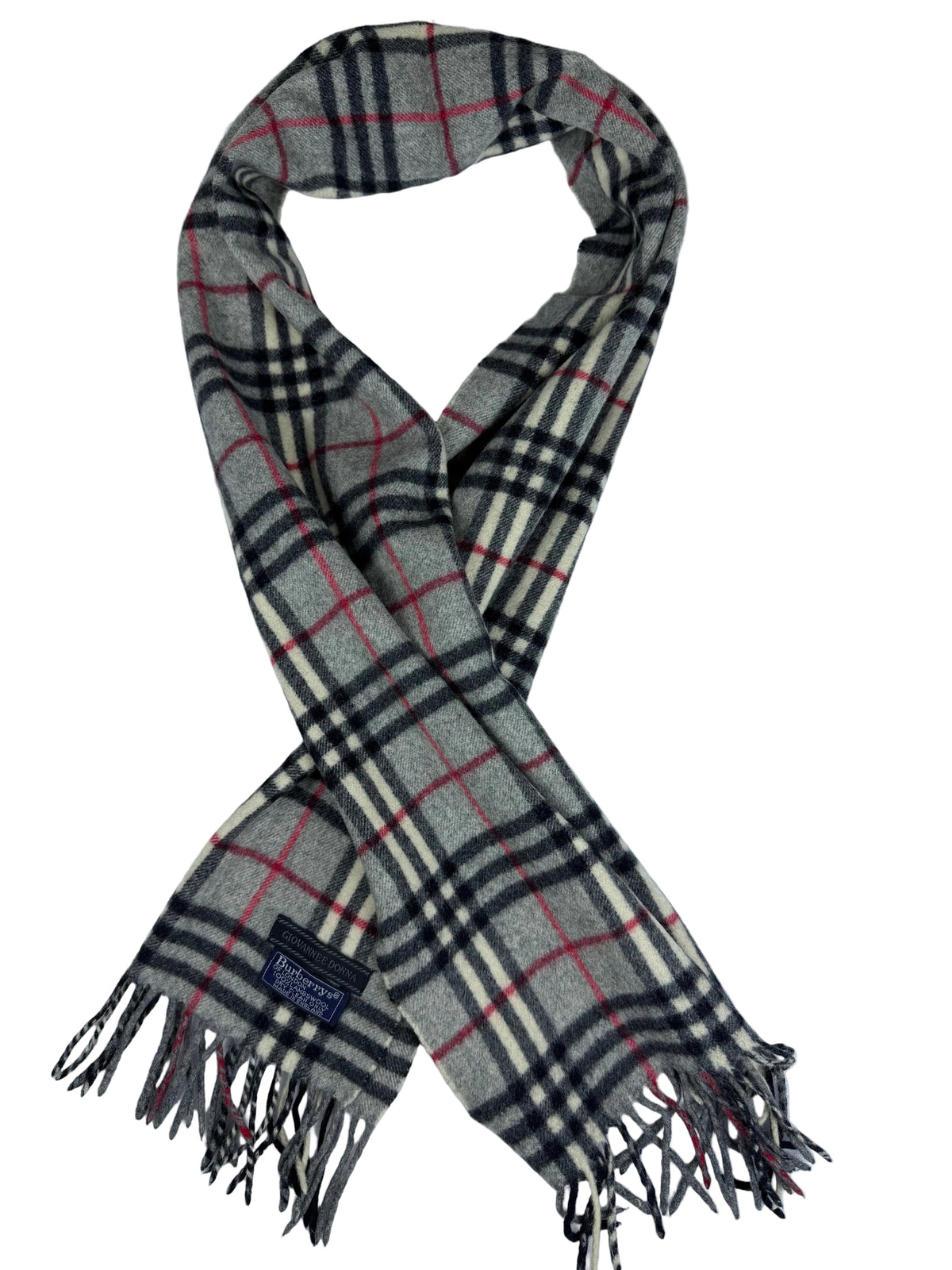 Burberrys of London Grey Nova Check Vintage Scarf 100% Lambswool Made in England