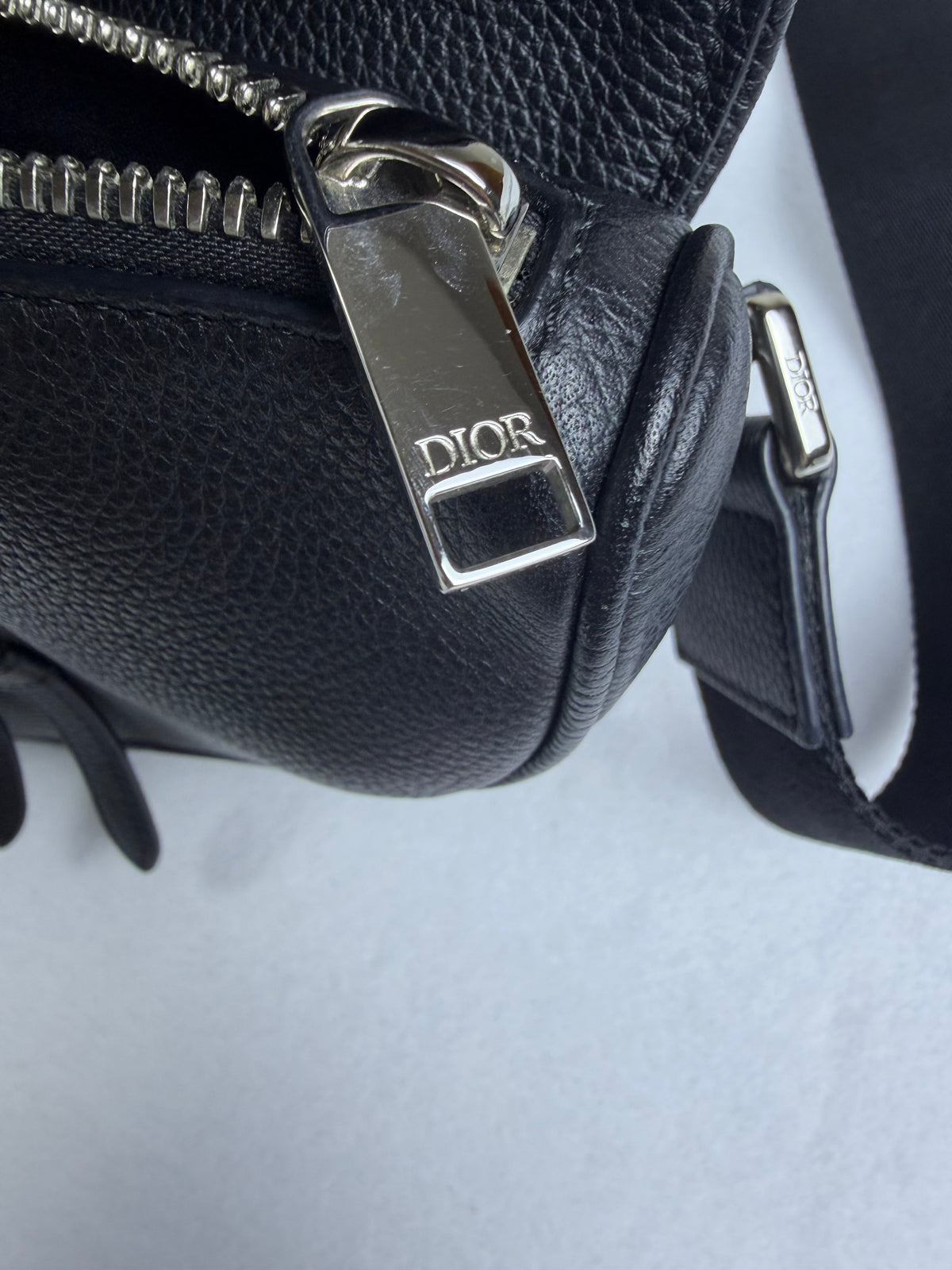 Christian Dior Black Grained Calfskin Saddle Crossbody Bum Bag