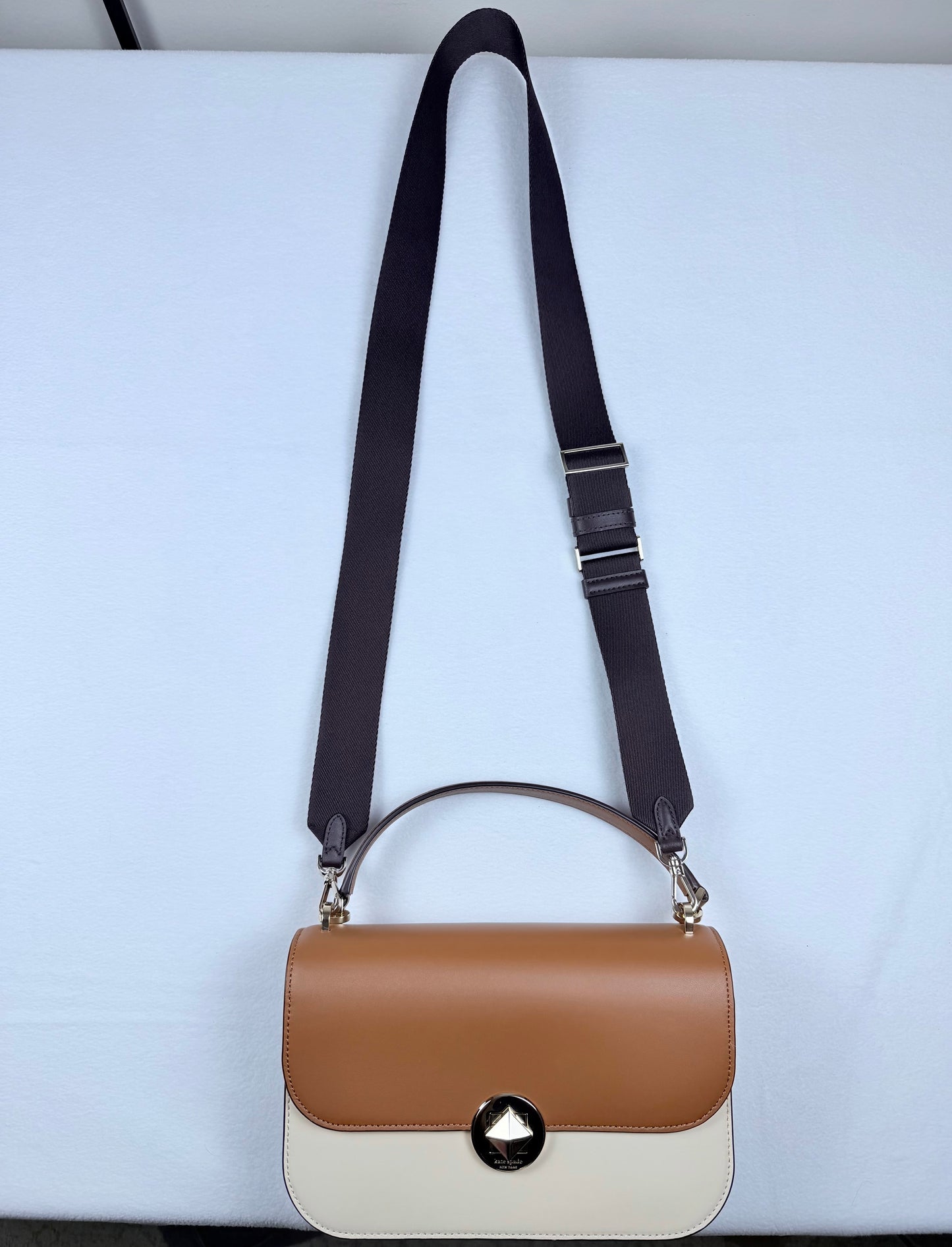 Kate Spade Colorblock Leather Top Handle Crossbody Bag Multi Brown Cream Purse NWOT