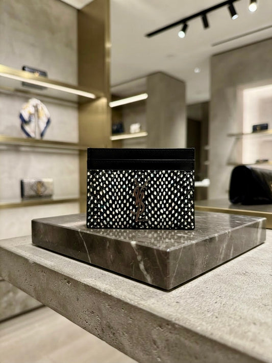 Saint Laurent YSL Monogram Black & White Printed Leather Card Case Wallet