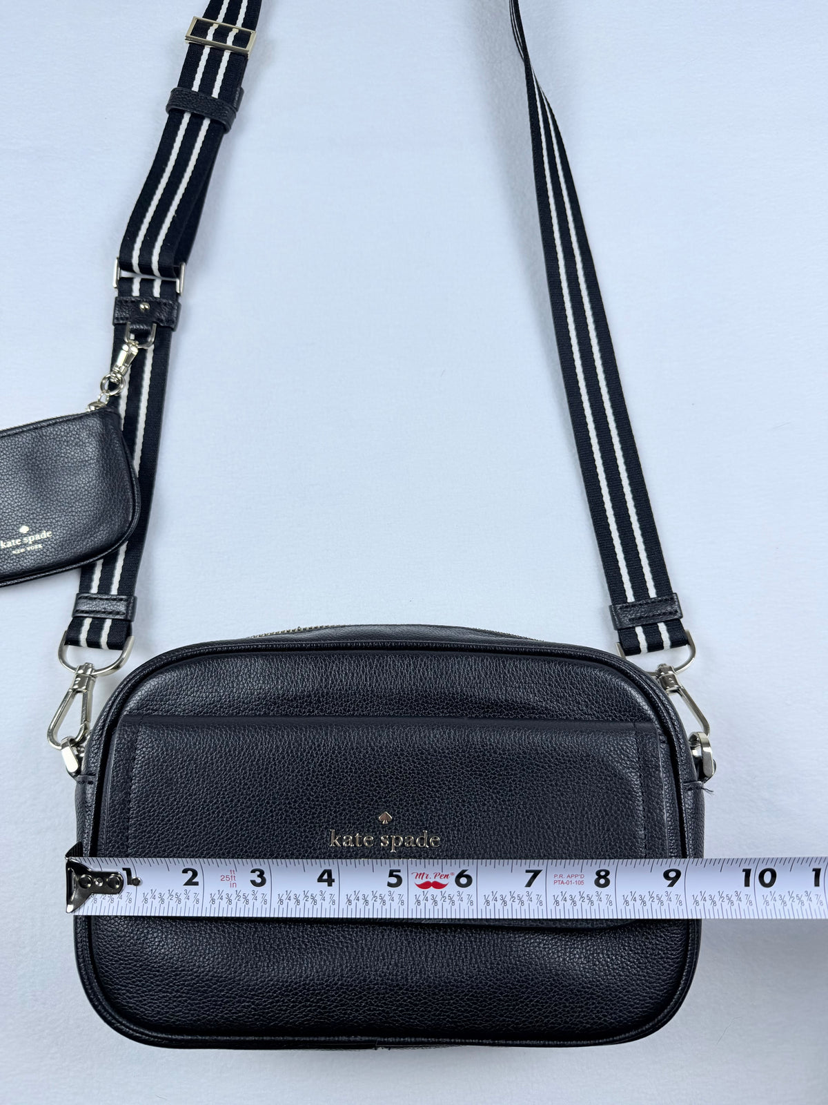 Kate Spade New York Black Pebbled Leather Camera Crossbody Bag & Strap Pouch