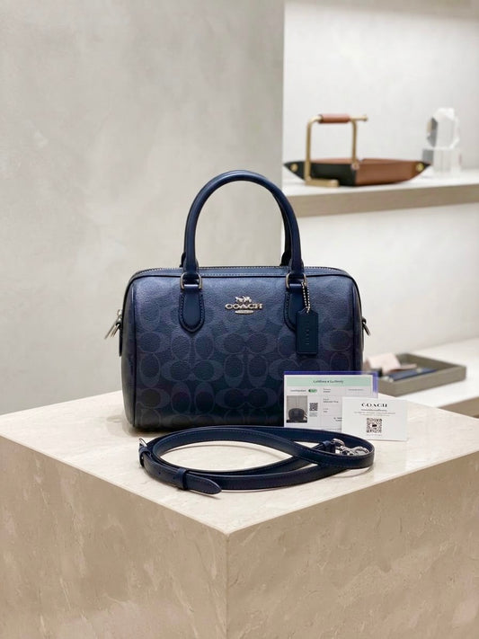 SOLD Coach Rowan Satchel In Signature Canvas Midnight Navy Crossbody Bag Purse LIKE NEW