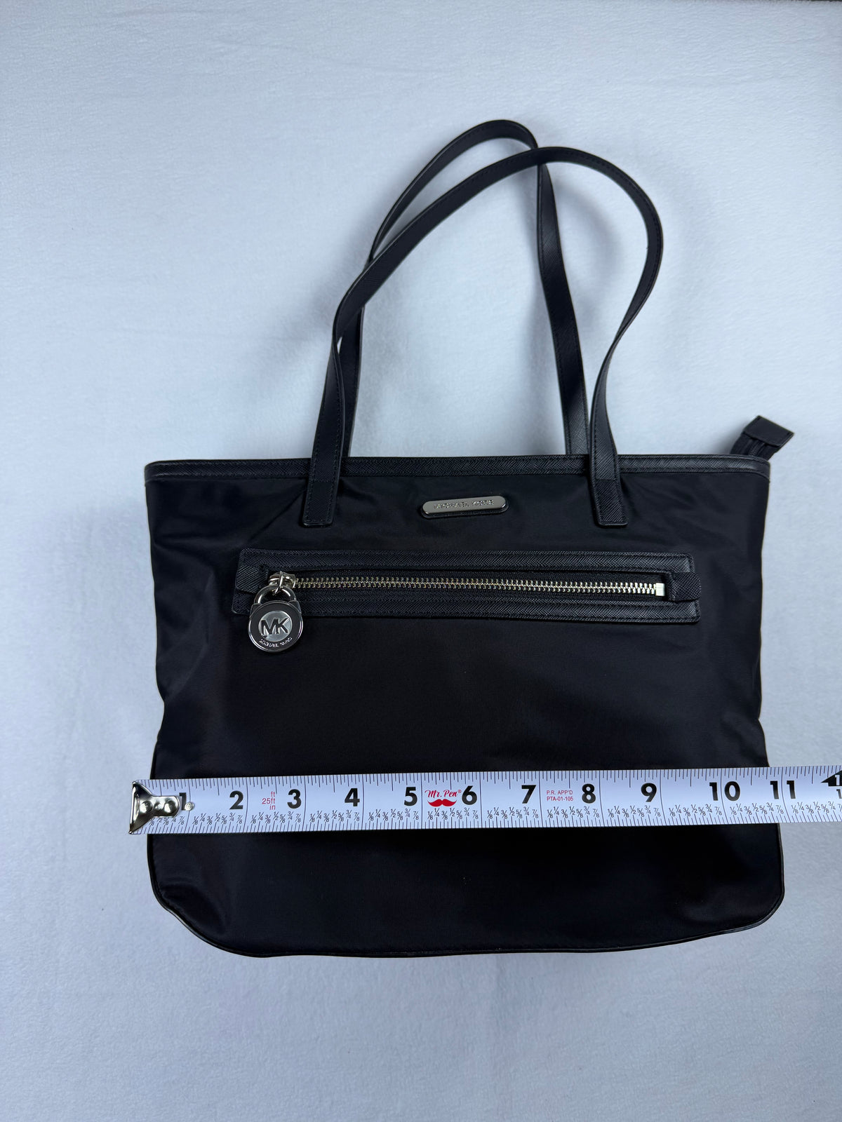 Michael Kors Black Nylon Saffiano Leather Tote Bag Handbag Purse Silver Hardware