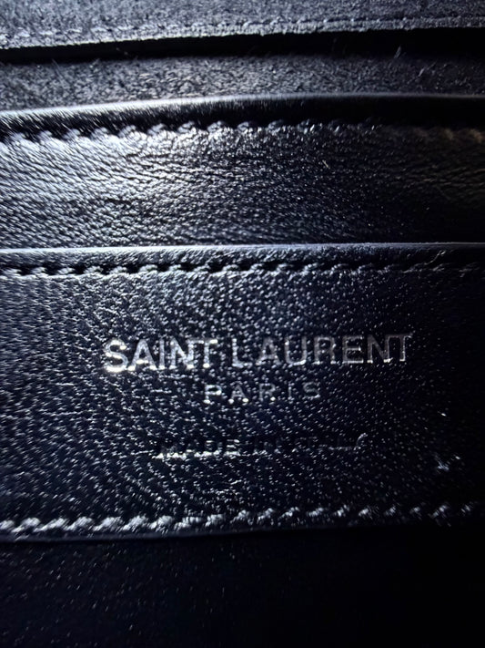 Saint Laurent YSL Kate Small Tassel Chain Shoulder Bag Croc-Embossed Black Leather Silver Hardware